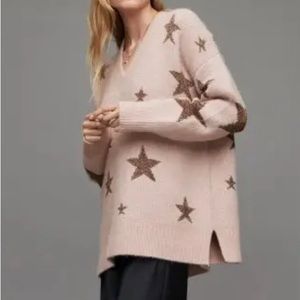 AllSaints Star V-Neck Sweater Wool Alpaca Blend In Pashmina Pink Size XS